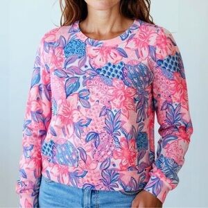 Lilly Pulitzer Jansen Long Sleeve Sweatshirt In Pink Isle Snappy Turtle $108